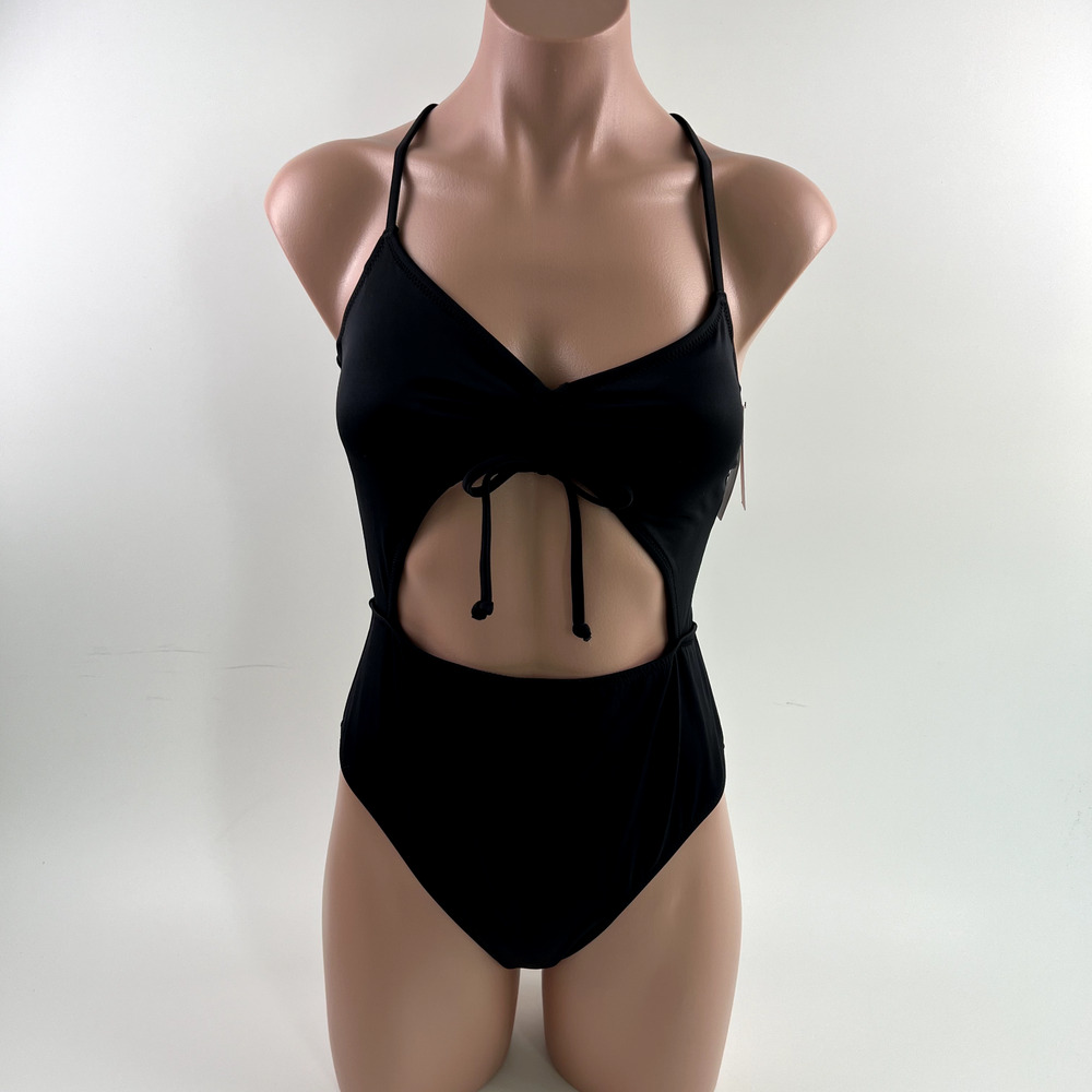 Victoria's Secret Swim One Piece Open Cut Padded Swimsuit Black Size M NWT